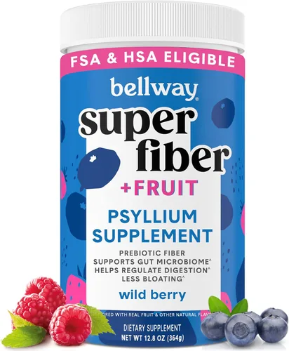 Miniatura 10 de Bellway Polvo súper fibra + fruta, sin azúcar, suplemento de fibra en polvo de cáscara de psyllium orgánico para regularidad, alivio de la hinchazón