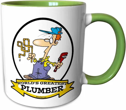 Miniatura 11 de 3dRose Funny Worlds Greatest Plumber II Occupation Job - Taza de cerámica de dibujos animados, 11 onzas, color blanco