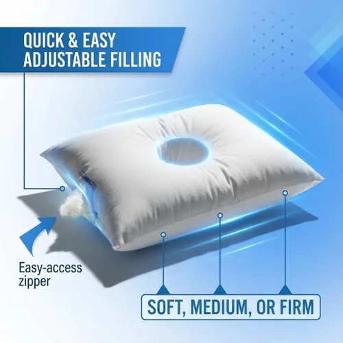Miniatura 6 de SleepEasy - Almohada CNH de algodón cómoda con orificio para las orejas para dormir de lado, alivio de presión y dolor, ergonómica, transpirable e