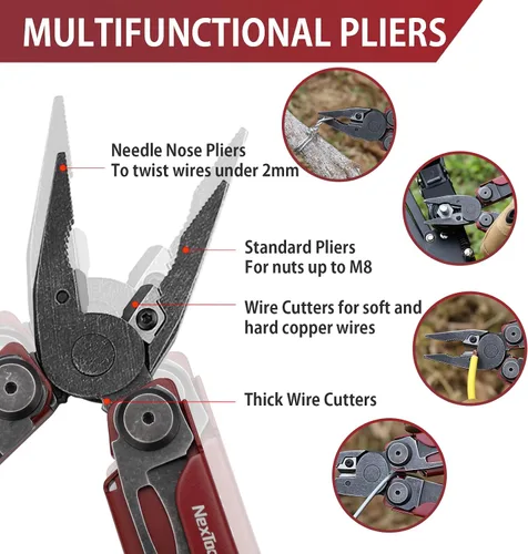 Miniatura 2 de NexTool Flagship Pro, multiherramienta, alicates multiherramienta con tijeras plegables grandes, cortadores de alambre reemplazables y bloqueo