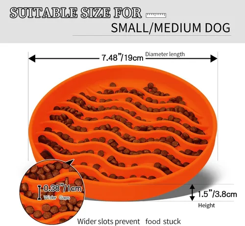Miniatura 2 de Tazones de alimentación lenta para perros, tazón de silicona antigolpe, comedero lento para mascotas y cachorros con ventosas, apto para Naranja
