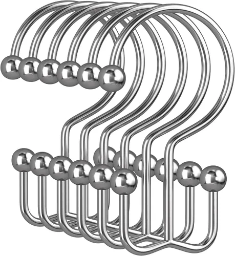Miniatura 9 de Amazer Ganchos para cortina de ducha, anillos de cortina de ducha dobles de metal resistentes al óxido para ganchos de ducha enrollables, 12 anillos
