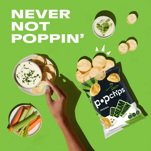 Miniatura 7 de Popchips Paquete variado – Papas fritas horneadas de 0.8 onzas, bolsa de aperitivos 10 de cada uno (BBQ, sal marina, crema agria y cebolla)