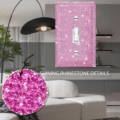 Miniatura 3 de Placa decorativa de interruptor de luz con diamantes de imitación brillantes en rosa y plata, cubierta de placa de pared con diamantes de imitación