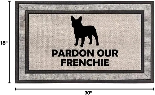 Miniatura 2 de Felpudo para interiores y exteriores, 18 x 30 pulgadas, color gris, beige y negro, tapete de puerta con parte trasera de goma Perdón nuestro Bulldog