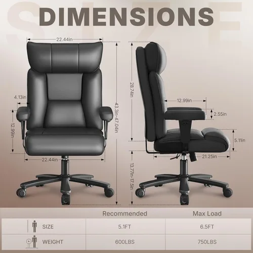 Miniatura 3 de Silla de oficina, silla ergonómica de oficina grande y alta de 750 libras, silla de juegos de cuero con respaldo alto, silla ejecutiva ancha