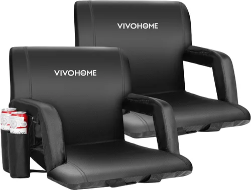 VIVOHOME Asientos reclinables para estadio con respaldo y cojín, paquete de 2 sillas acolchadas portátiles con reposabrazos y soporte para tazas,