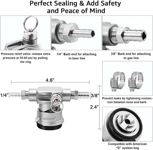Miniatura 2 de MRbrew Todos los acopladores de barril de acero inoxidable de perfil bajo, acoplador del sistema Sankey D, dispensador de grifo de barril de ahorro