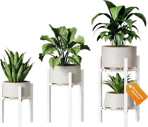 Miniatura 12 de Paquete de 3 soportes para plantas ajustables para interiores, soporte moderno de metal para plantas de interior, soportes resistentes para plantas