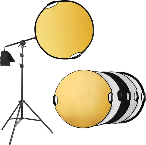 Selens Kit de soporte para reflector de fotografía, 32 pulgadas/31.5 in, reflectores de luz plegables 5 en 1 con soporte de brazo giratorio y bolsa
