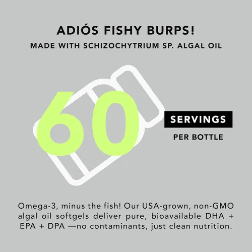 Miniatura 7 de AMANDEAN Suplemento vegano de Omega 3. Alternativa premium al aceite de pescado. DHA y EPA de algas. Cápsulas blandas libres de carragenina. Ácidos