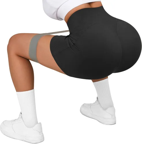 Miniatura 4 de OMKAGI - Pantalones cortos de entrenamiento de cintura cruzada para mujer con bolsillo, de 5 pulgadas de entrepierna, pantalones cortos de cintura