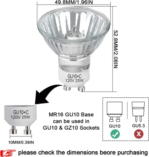 Miniatura 2 de Bombilla halógena GU10 de 25 vatios NP5 de repuesto para calentador de velas, quemador de cera aromática, fragancia derretida, GU10+C 120V 25W, MR16