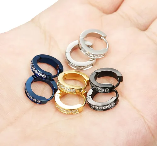 Miniatura 6 de FIBO STEEL 13MM Stainless Steel Small Hoop Earrings for Men Women Huggie Earrings CZ Inlaid