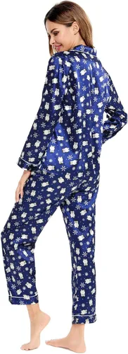 Miniatura 5 de SWOMOG - Conjunto de pijama de dos piezas, de satén de seda con botones, para mujer