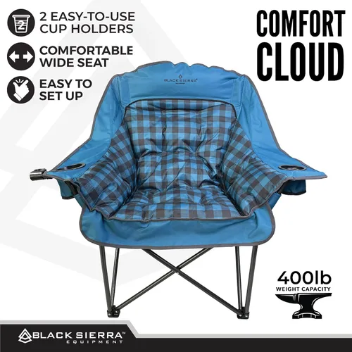 Miniatura 4 de Black Sierra Silla de campamento de gran tamaño para adultos, asiento al aire libre resistente con acolchado suave, soporta 400 libras, portavasos