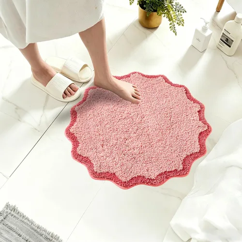 Miniatura 18 de ORTIGIA Pequeña y Linda Alfombra de Baño con Volados, Alfombras de Baño de Microfibra de Lujo en Blanco y Rosa, Antideslizante, Lavable, de Secado