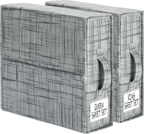 SUOCO SheetCube - Organizadores de sábanas y almacenamiento de 2 unidades, organizador plegable de lino para armario, contenedor de caja de