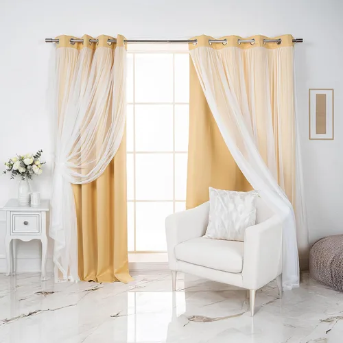Miniatura 49 de Best Home Fashion Juego de 2 paneles de ventana de tul de encaje con aislamiento térmico y ojales de níquel de acero inoxidable para dormitorio