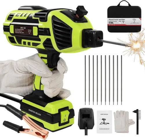 Máquina soldadora de mano, máquina de soldadura portátil de 110 V con inversor IGBT, 6 ajustes de corriente variable 20-120 amperios, pistola de