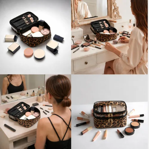 Miniatura 6 de Bolsa de cosméticos de doble capa, bolsa de maquillaje, bolsa de aseo grande, bolsa organizadora de maquillaje de viaje para niñas y mujeres