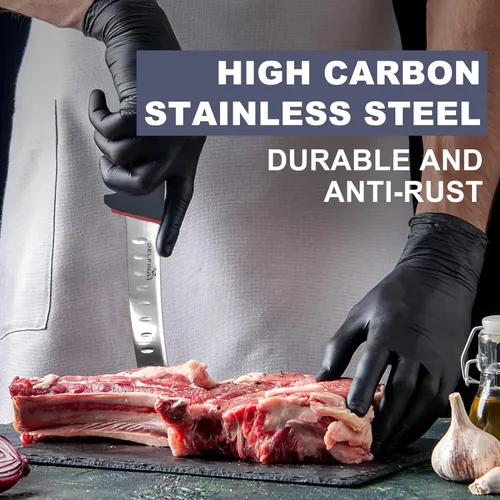 Miniatura 3 de Cuchillo curvado de 8 pulgadas con funda y mango SoftGrip, cuchillo para cortar carne, acero japonés de alto carbono (8 pulgadas)