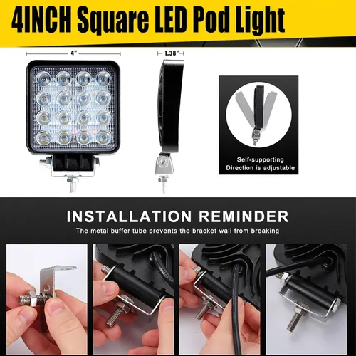 Miniatura 2 de Luces LED de trabajo para camión, 10 unidades de 4.5 pulgadas, cuadradas, de 12 V, 24 V, 48 W, 8000 lm, barra de luz todoterreno impermeable