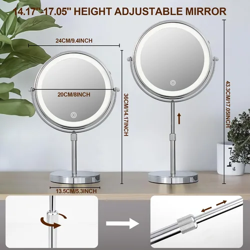 Miniatura 6 de JANEEVA Espejo de maquillaje iluminado 10X con 3 modos de iluminación, luces regulables de 8 pulgadas, espejo de tocador ajustable en altura