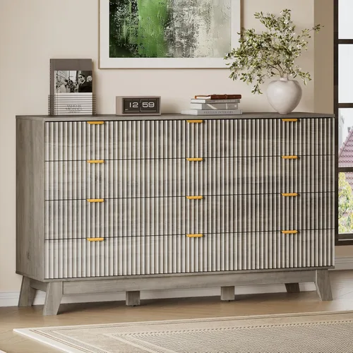 Miniatura 23 de BORNOON Cómoda alta de 46" para dormitorio, cómoda de 6 cajones acanalados, cómoda moderna de madera con almacenamiento profundo, correderas
