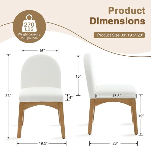 Miniatura 2 de HNY Juego de 2 sillas de comedor modernas de mediados de siglo, sillas de comedor tapizadas de tela de lino, sillas de cocina sin brazos con patas
