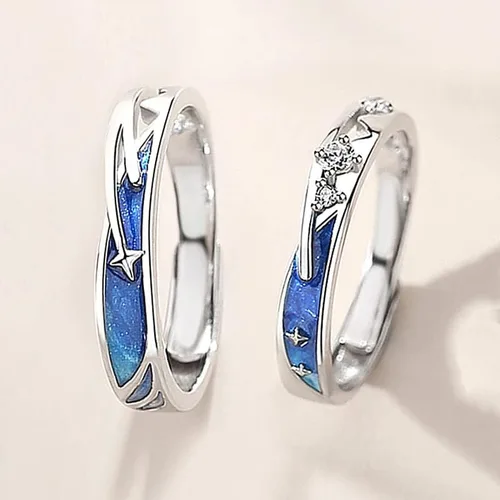 Miniatura 3 de 2 anillos de estilo vintage Van Gogh cielo estrellado pareja noche estrellada Van Gogh anillos abiertos para mujeres niñas vintage plata ajustable