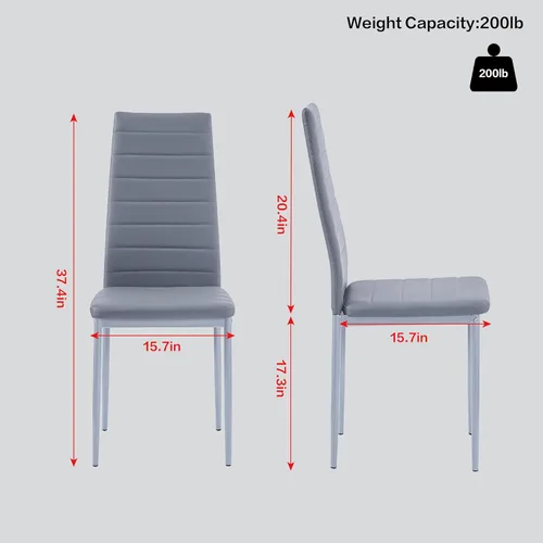 Miniatura 3 de Juego de sillas de comedor para cocina, sillas modernas de metal con asiento acolchado de piel sintética, respaldo alto y sillas de patas cromadas