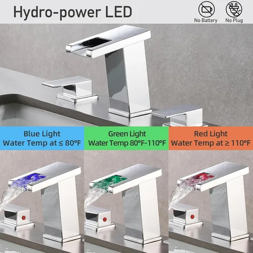 Miniatura 2 de AVSIILE Grifo de Baño LED de 3 Orificios, Grifos de Baño de Cascada Cromados, Grifo de Lavabo de Baño Moderno de 8 Pulgadas de Separación Amplia
