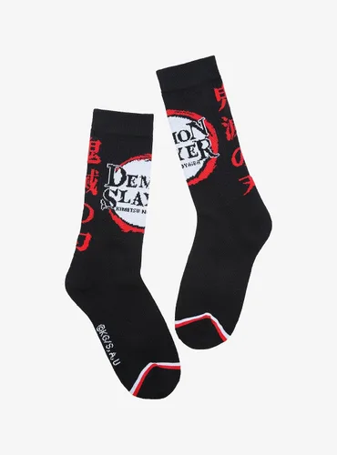 Miniatura 2 de Hot Topic Demon Slayer Calcetines de cuello redondo con logotipo de Kimetsu No Yaiba, Multi