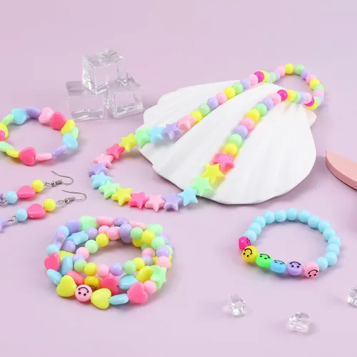 Miniatura 4 de Miss Rabbit Juego de cuentas de corazón de acrílico de color caramelo, cuentas de estrella de plástico, cuentas pastel lindas para pulseras