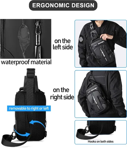 Miniatura 15 de Mochila cruzada pequeña negra para hombre y mujer, H-Negro, S, Moda