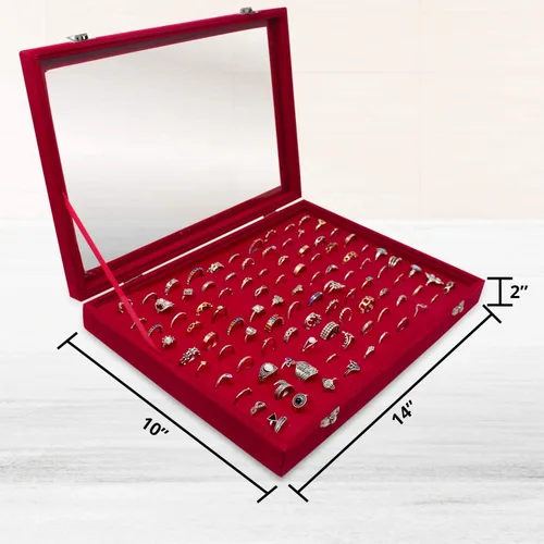 Miniatura 2 de Estuche organizador de anillos de joyería, bandeja de almacenamiento para múltiples anillos con tapa transparente, organizador de bandeja