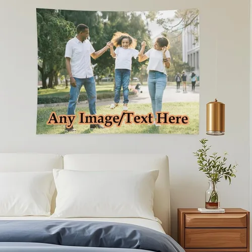 Nsipan Tapiz de pared personalizado, texto con imagen, tapiz personalizado para boda, divertido telón de fondo, perfecto para decoración del hogar y
