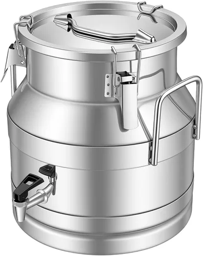 Miniatura 18 de Cubo de acero inoxidable de 28 litros y 7.4 galones para leche y vino con tapa sellada, resistente (28L)