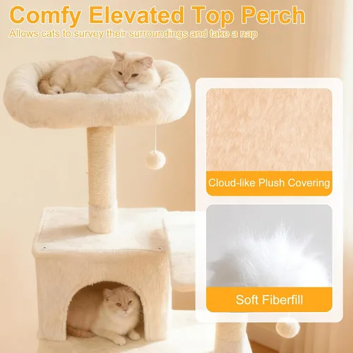 Miniatura 4 de DORTALA Árbol para gatos de interior, torre para gatos de 58 pulgadas de alto con percha superior, condominio, hamaca, postes rascadores de sisal, 3