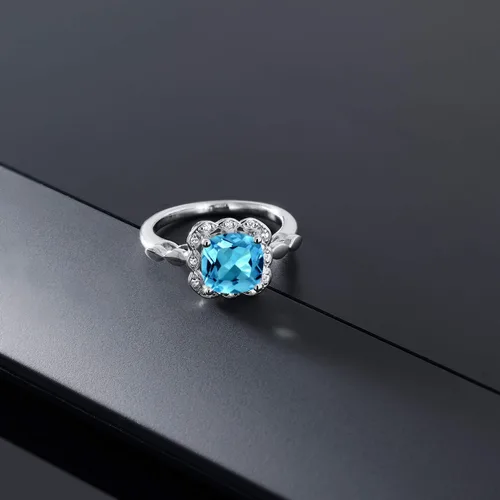 Miniatura 86 de Gem Stone King Anillo de compromiso de plata de ley 925 de 0.315 in con piedra natal y zafiro blanco creado Anillo de compromiso de boda