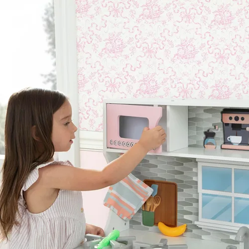 Miniatura 12 de Delta Children Tiny Chef Play Kitchen - Juego de cocina de juguete con perillas realistas que giran/hacen clic, horno, fregadero, microondas y 15