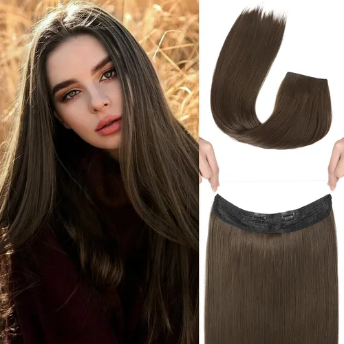 Miniatura 47 de REECHO - Extensiones de cabello con alambre invisible y con cintillo transparente, tamaño ajustable, clips seguros extraíbles, cabello lacio, diseño