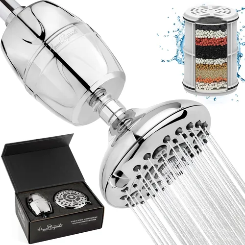 Miniatura 6 de Aqua Elegante Cabezal de ducha de alta presión y filtro de 16 etapas, cabezal de ducha de baño ajustable para montaje en pared con purificador