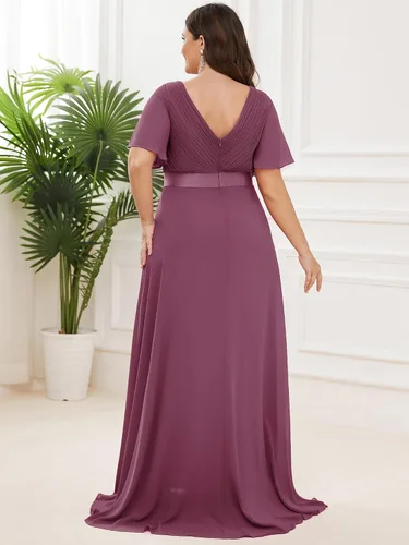 Miniatura 163 de Ever-Pretty Vestido formal para mujer, Navidad, Año Nuevo, cuello en V, gasa, talla grande, largo hasta el suelo, vestido de dama de honor