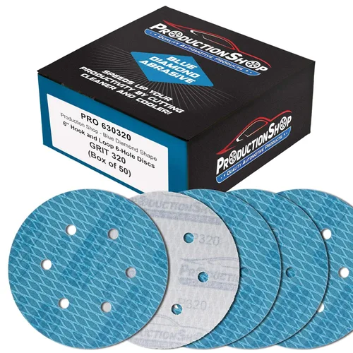 Miniatura 7 de ProductionShop Premium - Discos de lijado azules con forma de rombo de grano 80 de 6 pulgadas, 6 agujeros, caja de 50 – Papel de lija sin polvo
