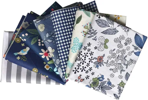 Tela de algodón floral de 7 piezas, 18 x 22 pulgadas, estampado floral azul, paquete de cuadrados, parches de costura, patrones surtidos, tela