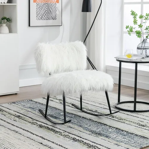 Miniatura 9 de KEVINSPACE Mecedora moderna, moderna silla ligera tapizada para cuarto de bebé, silla mecedora para guardería, cómoda silla de acento cargada