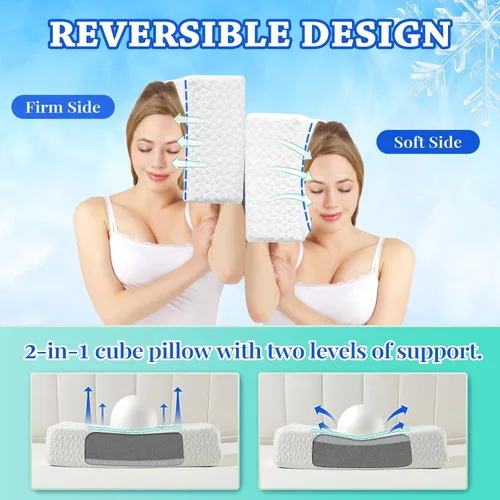 Miniatura 4 de HARBOREST Almohada Cubo Refrescante - Almohada para Dormir de Lado para Dolor de Cuello y Hombro, Almohada de Espuma Viscoelástica Cubo Pro con Azul