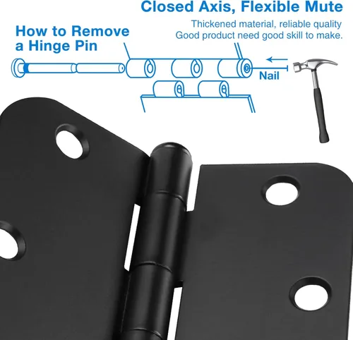 Miniatura 5 de Paquete de 12 bisagras negras mate para puertas exteriores de 4 pulgadas, bisagras para puertas negras mate de 4 pulgadas, bisagras negras